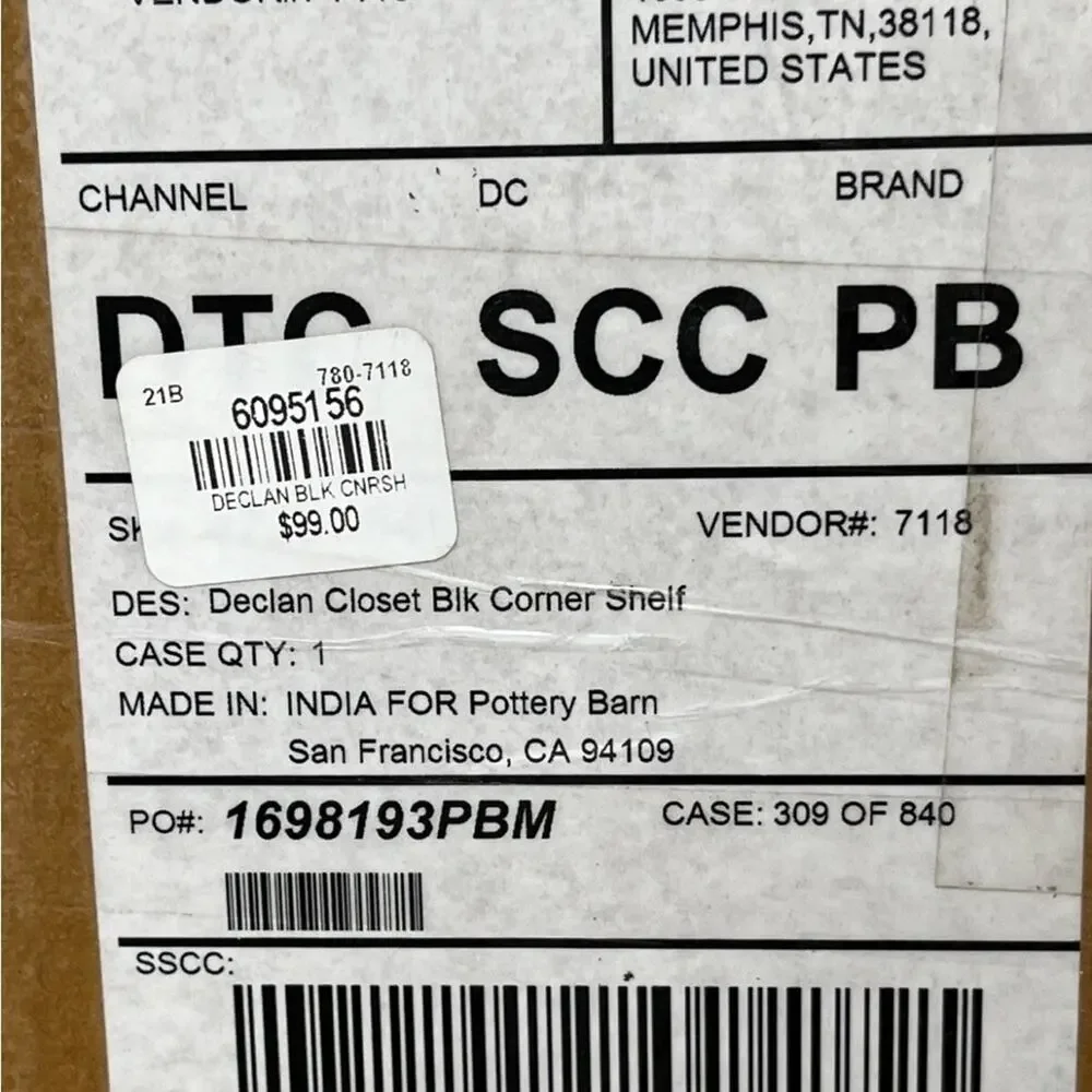 Pottery Barn DECLAN Corner Shelf Retired BLACK New in Box Sealed W/Hardware